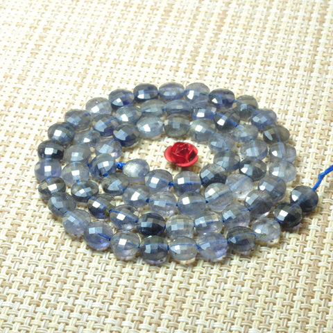YesBeads natural blue Iolite gemstone micro faceted coin loose beads wholesale jewelry making 15"full strand