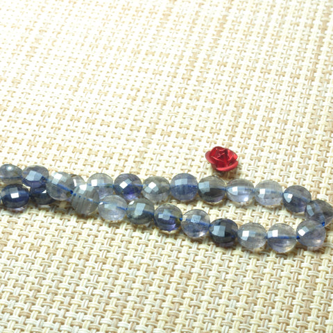 YesBeads natural blue Iolite gemstone micro faceted coin loose beads wholesale jewelry making 15"full strand