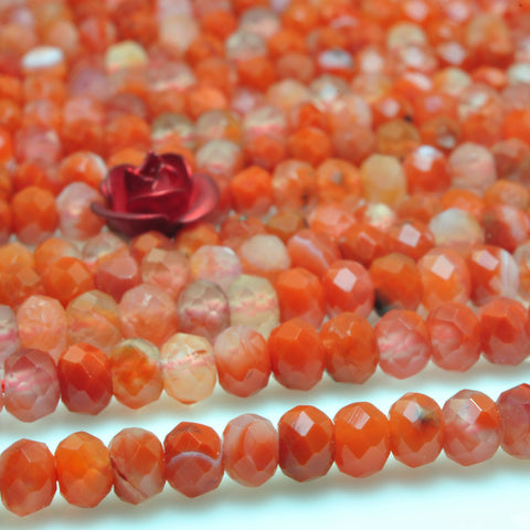 YesBeads natural south red agate faceted rondelle loose beads gemstone 3x4mm 15"