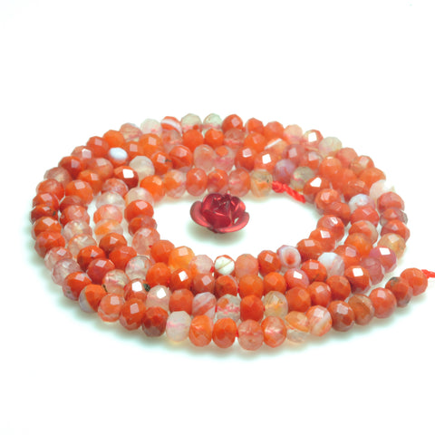 YesBeads natural south red agate faceted rondelle loose beads gemstone 3x4mm 15"