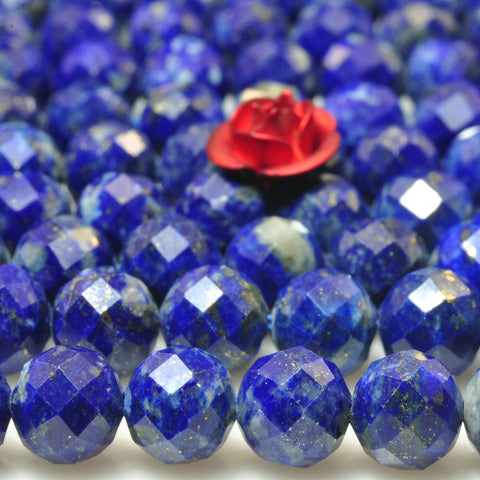 Natural Lapis Lazuli gemstone faceted round loose beads blue stone wholesale jewelry making 15"