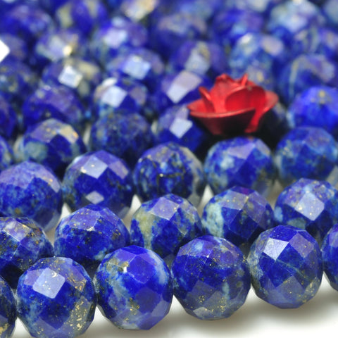 Natural Lapis Lazuli gemstone faceted round loose beads blue stone wholesale jewelry making 15"
