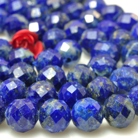 Natural Lapis Lazuli gemstone faceted round loose beads blue stone wholesale jewelry making 15"