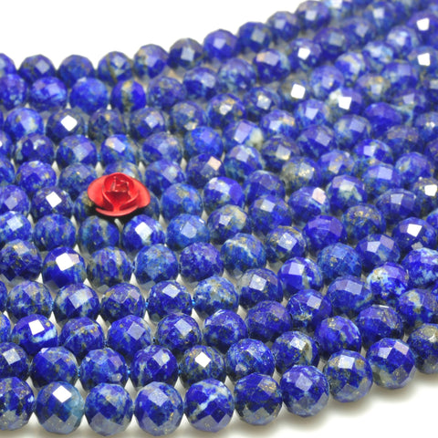 Natural Lapis Lazuli gemstone faceted round loose beads blue stone wholesale jewelry making 15"