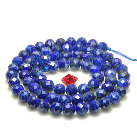 Natural Lapis Lazuli gemstone faceted round loose beads blue stone wholesale jewelry making 15"