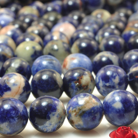 YesBeads Natural orange sodalite gemstone smooth round loose beads wholesale jewelry making 15"