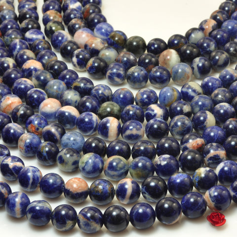 YesBeads Natural orange sodalite gemstone smooth round loose beads wholesale jewelry making 15"