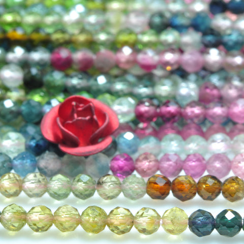 YesBeads Natural watermelon tourmaline faceted round loose beads mixed gemstone wholesale jewelry making 15"