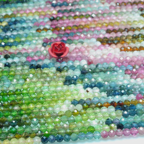 YesBeads Natural watermelon tourmaline faceted round loose beads mixed gemstone wholesale jewelry making 15"