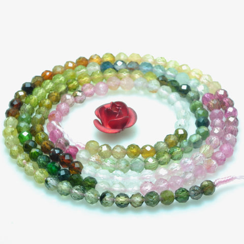 YesBeads Natural watermelon tourmaline faceted round loose beads mixed gemstone wholesale jewelry making 15"