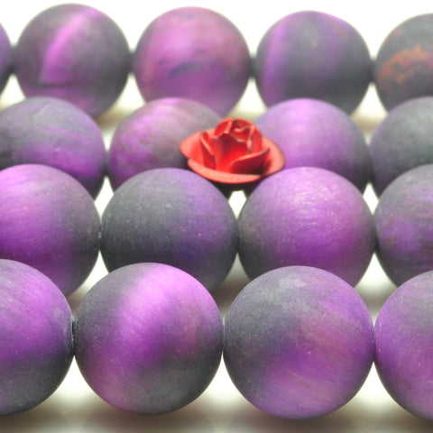 YesBeads Purple tiger eye gemstone matte round loose beads wholesale jewelry making 15"