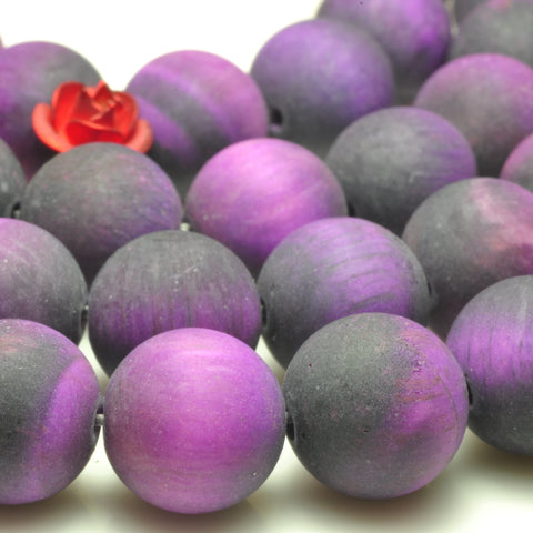 YesBeads Purple tiger eye gemstone matte round loose beads wholesale jewelry making 15"