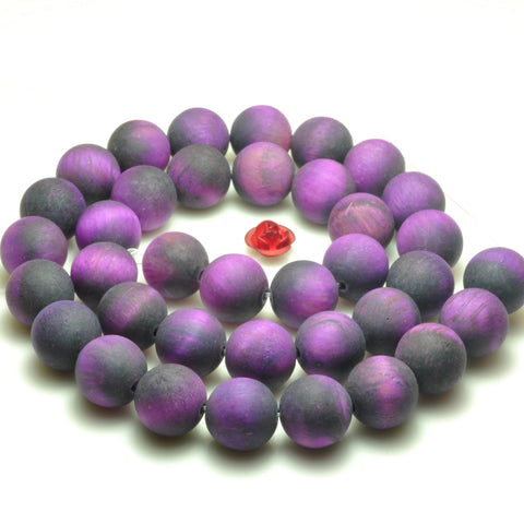 YesBeads Purple tiger eye gemstone matte round loose beads wholesale jewelry making 15"