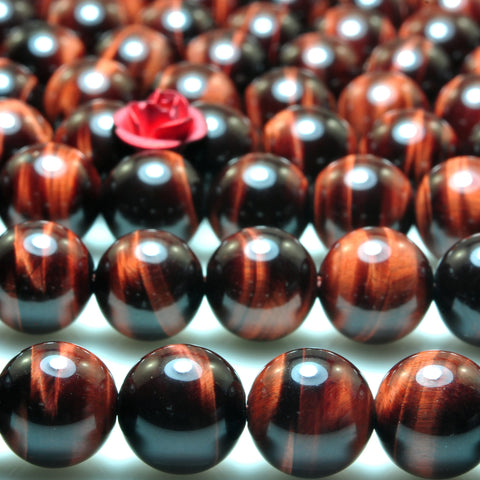 YesBeads Natural red tiger eye gemstone AA grade smooth round loose beads wholesale jewelry making 8mm 15"