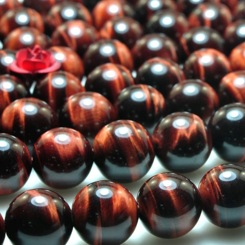 YesBeads Natural red tiger eye gemstone AA grade smooth round loose beads wholesale jewelry making 8mm 15"