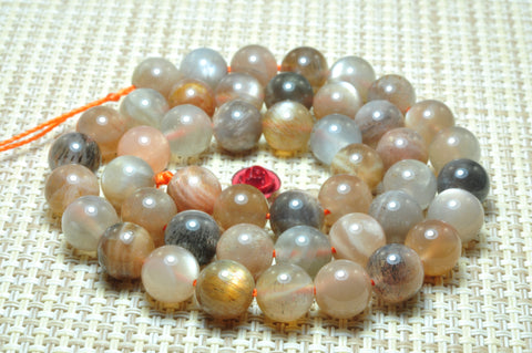 YesBeads Natural Gray Sunstone smooth round loose beads gemstone wholesale jewelry making 15"