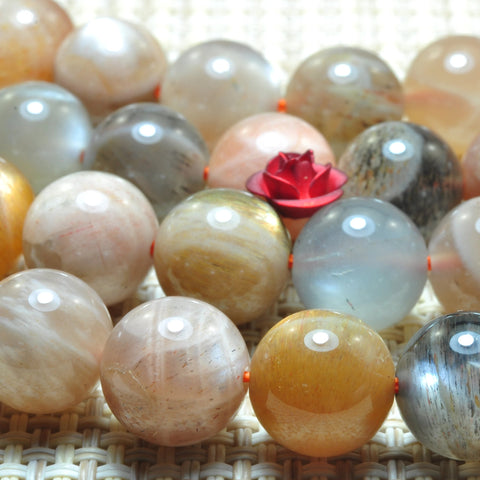 YesBeads Natural Gray Sunstone smooth round loose beads gemstone wholesale jewelry making 15"