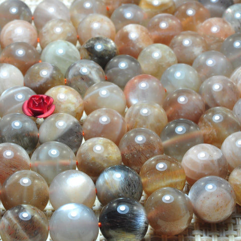 YesBeads Natural Gray Sunstone smooth round loose beads gemstone wholesale jewelry making 15"