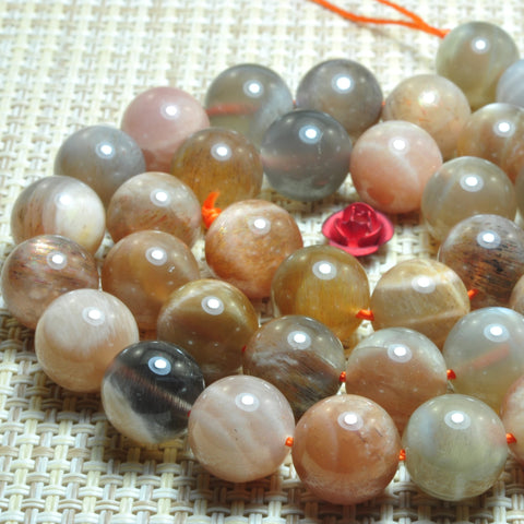 YesBeads Natural Gray Sunstone smooth round loose beads gemstone wholesale jewelry making 15"