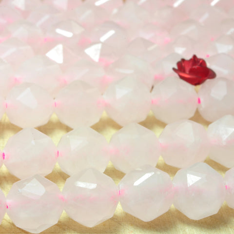 YesBeads Natural Rose Qaurtz diamond faceted round loose beads pink quartz gemstone wholesale jewelry making 15"