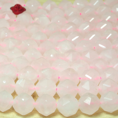 YesBeads Natural Rose Qaurtz diamond faceted round loose beads pink quartz gemstone wholesale jewelry making 15"