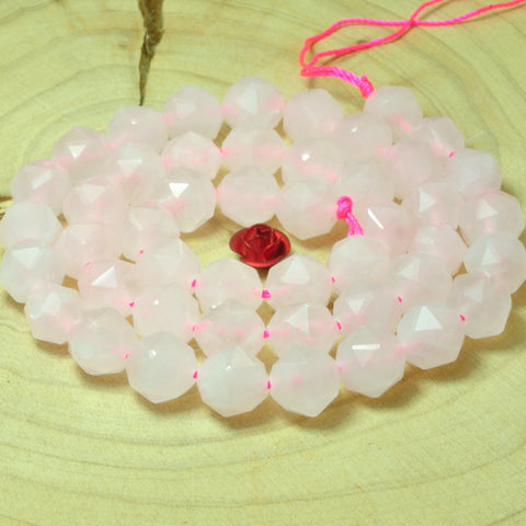YesBeads Natural Rose Qaurtz diamond faceted round loose beads pink quartz gemstone wholesale jewelry making 15"
