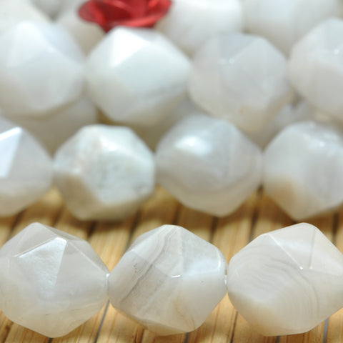 YesBeads Natural White Crazy Lace Agate star cut faceted nugget beads gemstone 15"