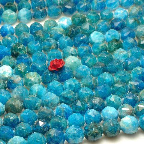 YesBeads Natural Apatite gemstone diamond faceted round loose beads blue stone wholesale jewelry making 15"