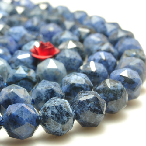 YesBeads Natural Dumortierite diamond faceted round loose beads blue gemstone jewelry 15"