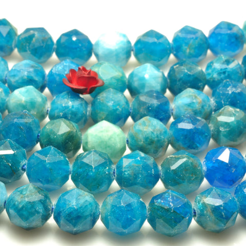 YesBeads Natural Apatite gemstone diamond faceted round loose beads blue stone wholesale jewelry making 15"
