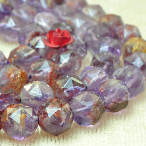 Natural super 7 seven crystal cacoxenite amethyst gemstone diamond faceted round loose beads wholesale jewelry