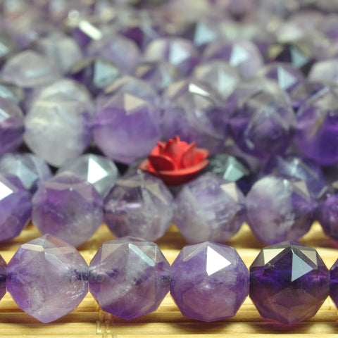 YesBeads Natural Dog tooth Amethyst diamond faceted round loose beads purple stone wholesale jewelry making 15"
