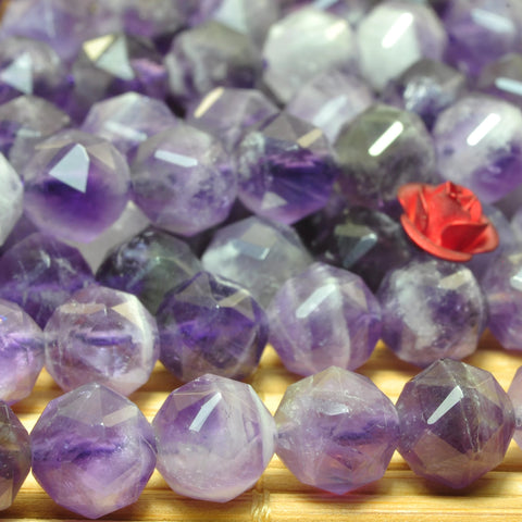 YesBeads Natural Dog tooth Amethyst diamond faceted round loose beads purple stone wholesale jewelry making 15"