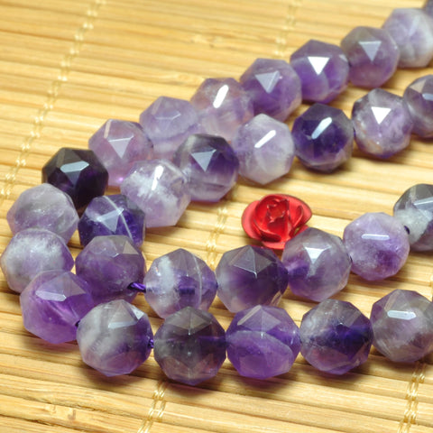 YesBeads Natural Dog tooth Amethyst diamond faceted round loose beads purple stone wholesale jewelry making 15"