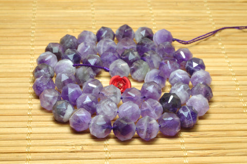 YesBeads Natural Dog tooth Amethyst diamond faceted round loose beads purple stone wholesale jewelry making 15"
