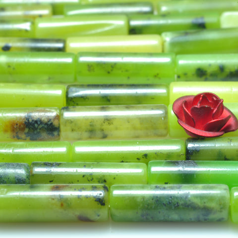 YesBeads Natural Green Chrysoprase gemstone smooth tube beads Australian jade 15"