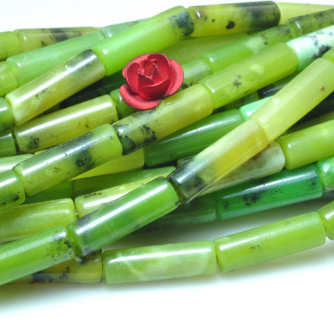 YesBeads Natural Green Chrysoprase gemstone smooth tube beads Australian jade 15"