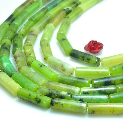 YesBeads Natural Green Chrysoprase gemstone smooth tube beads Australian jade 15"
