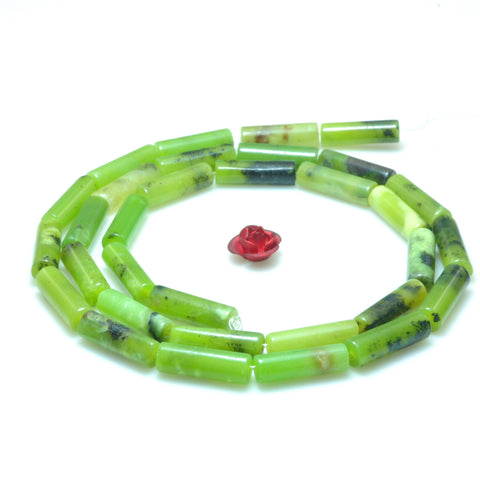 YesBeads Natural Green Chrysoprase gemstone smooth tube beads Australian jade 15"