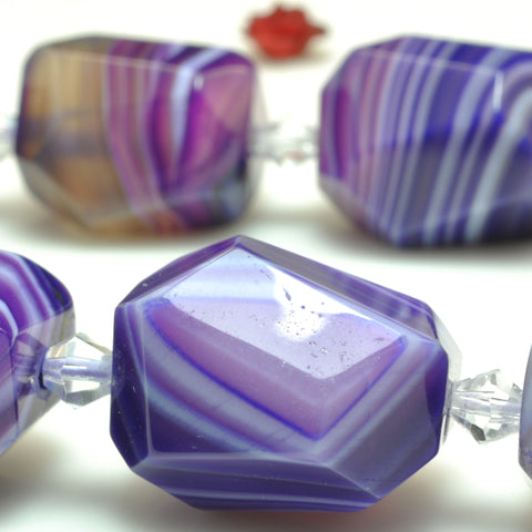 YesBeads Purple Banded Agate faceted nugget drum chunk beads gemstone wholesale 15"