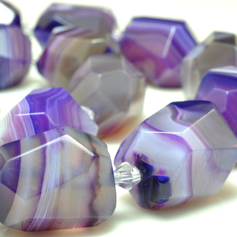 YesBeads Purple Banded Agate faceted nugget drum chunk beads gemstone wholesale 15"