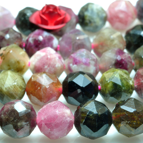 Natural Watermelon Tourmaline gemstone diamond faceted round loose beads wholesale jewelry making 15"