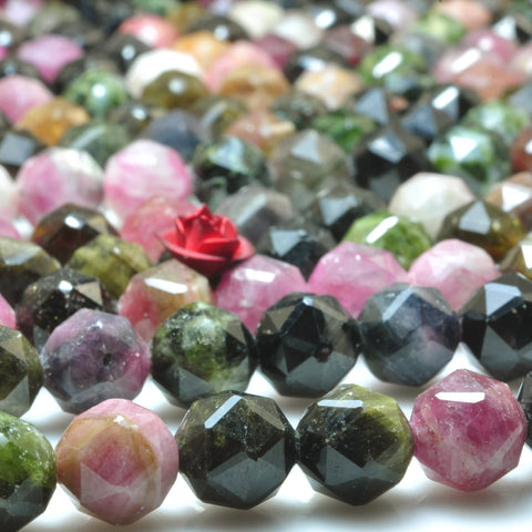 Natural Watermelon Tourmaline gemstone diamond faceted round loose beads wholesale jewelry making 15"