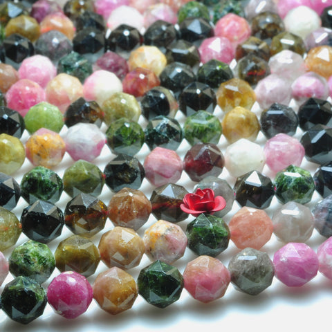 Natural Watermelon Tourmaline gemstone diamond faceted round loose beads wholesale jewelry making 15"