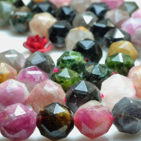 Natural Watermelon Tourmaline gemstone diamond faceted round loose beads wholesale jewelry making 15"