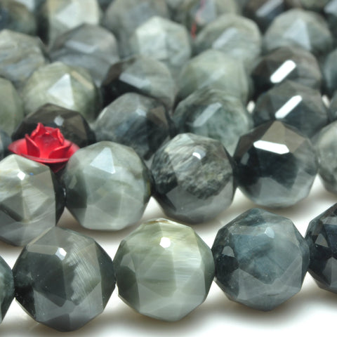 YesBeads Natural Eagle Eye Hawk Eye diamond faceted round loose beads gemstone wholesale jewelry making bracelet diy stuff