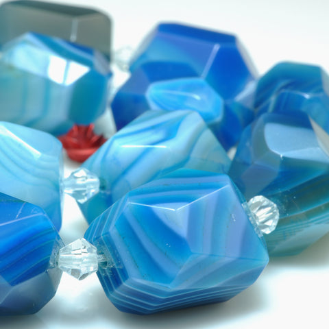 YesBeads Blue Banded Agate faceted nugget drum chunk beads gemstone wholesale 15"