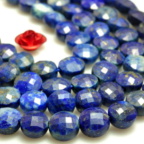 YesBeads Natural Lapis Lazuli micro faceted coin loose beads wholesale gemstone jewelry making 6mm 15"full strand