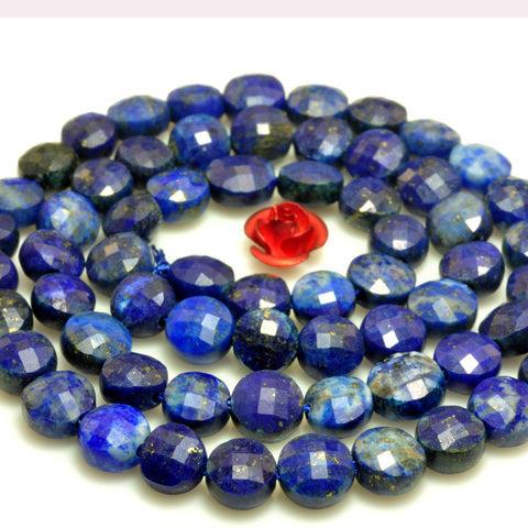 YesBeads Natural Lapis Lazuli micro faceted coin loose beads wholesale gemstone jewelry making 6mm 15"full strand