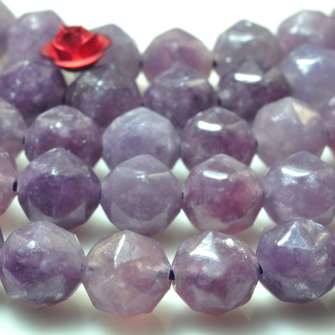 YesBeads Natural Lepidolite purple gemstone diamond faceted round loose beads wholesale jewelry making 15"